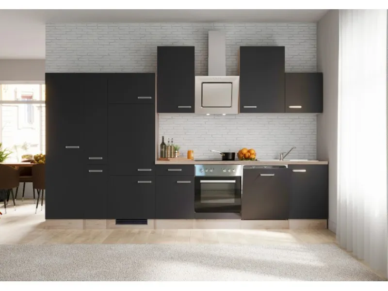 Clearance Flex-Well Exclusiv Küchenzeile Lara 360 cm Anthrazit - San Remo Eiche