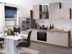 Flex-Well Exclusiv Küchenzeile Orlando 280 cm Kaschmir Glanz-Sonoma Eiche< Kühlschränke|Single-Küchen