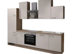 Flex-Well Exclusiv Küchenzeile Orlando 280 cm Kaschmir Glanz-Sonoma Eiche< Kühlschränke|Single-Küchen