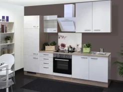 Flex-Well Exclusiv Küchenzeile Valero 270 cm Hochglanz Weiß-Sonoma Eiche< Herde|Kühlschränke