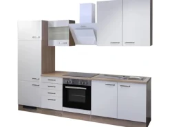 Flex-Well Exclusiv Küchenzeile Valero 270 cm Hochglanz Weiß-Sonoma Eiche< Herde|Kühlschränke