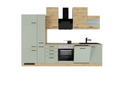 Outlet Flex-Well Exclusiv Küchenzeile Cara 310 cm Schilfgrün matt - Artisan Eiche