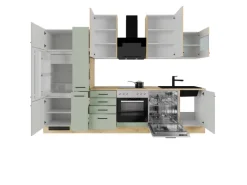 Outlet Flex-Well Exclusiv Küchenzeile Cara 310 cm Schilfgrün matt - Artisan Eiche