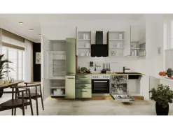 Outlet Flex-Well Exclusiv Küchenzeile Cara 310 cm Schilfgrün matt - Artisan Eiche