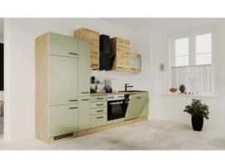 Outlet Flex-Well Exclusiv Küchenzeile Cara 310 cm Schilfgrün matt - Artisan Eiche
