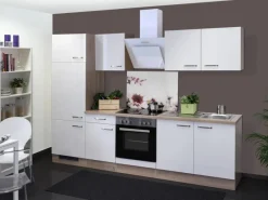 Flex-Well Exclusiv Herde|Kühlschränke<Küchenzeile Valero 270 cm Hochglanz Weiß-Sonoma Eiche