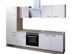 Flex-Well Exclusiv Herde|Kühlschränke<Küchenzeile Valero 270 cm Hochglanz Weiß-Sonoma Eiche