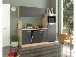 Flex-Well Exclusiv Küchenzeile Morena 210 cm Basaltgrau Matt-San Remo Eiche Hell< Single-Küchen|Winkelküchen