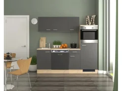 Flex-Well Exclusiv Küchenzeile Morena 210 cm Basaltgrau Matt-San Remo Eiche Hell< Single-Küchen|Winkelküchen