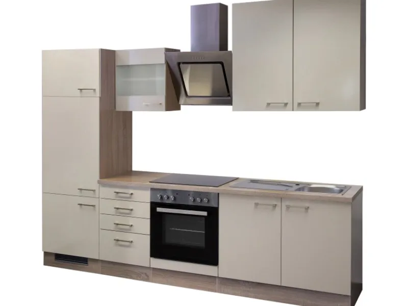 Flex-Well Exclusiv Küchenzeile Orlando 270 cm Kaschmir Glanz-Sonoma Eiche