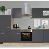 Outlet Flex-Well Exclusiv Küchenzeile Morena 310 cm Basaltgrau matt-San Remo Eiche hell