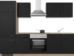 Online Flex-Well Exclusiv Küchenzeile Capri 270 cm Schwarz Matt-Endgrain Oak