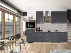 Flex-Well Exclusiv Küchenzeile Morena 280 cm Basaltgrau matt-San Remo Eiche hell< Einbauküchen|Kühlschränke