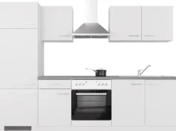 Flex-Well Exclusiv Küchenzeile Joelina 270 cm Weiß matt - Beton Grau< Kühlschränke|Küchenschränke