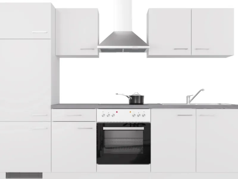 Flex-Well Exclusiv Küchenzeile Joelina 270 cm Weiß matt - Beton Grau< Kühlschränke|Küchenschränke