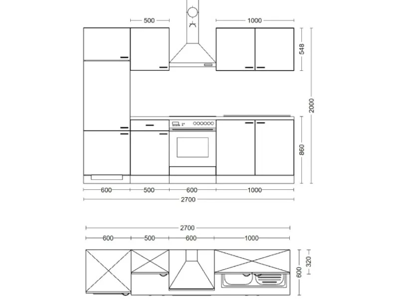 Flex-Well Exclusiv Küchenzeile Joelina 270 cm Weiß matt - Beton Grau< Kühlschränke|Küchenschränke