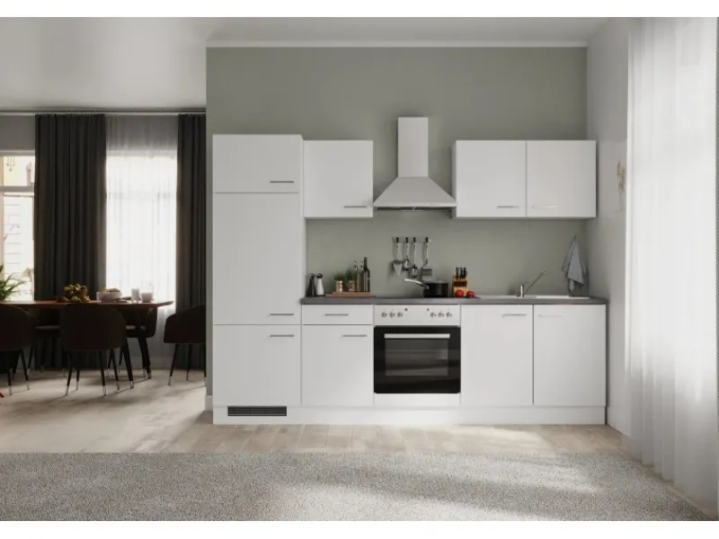 Flex-Well Exclusiv Küchenzeile Joelina 270 cm Weiß matt - Beton Grau< Kühlschränke|Küchenschränke