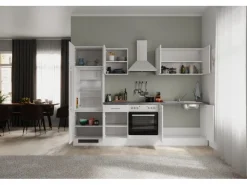 Flex-Well Exclusiv Küchenzeile Joelina 270 cm Weiß matt - Beton Grau< Kühlschränke|Küchenschränke