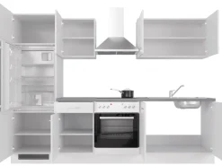Flex-Well Exclusiv Küchenzeile Joelina 270 cm Weiß matt - Beton Grau< Kühlschränke|Küchenschränke