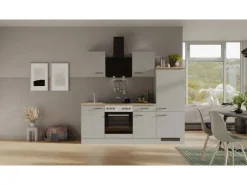 Sale Flex-Well Exclusiv Küchenzeile 1706-005 Lund 220 cm Lichtgrau glänzend-Rauchgrau