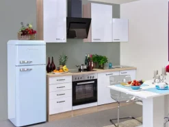 Flex-Well Exclusiv Kochfelder|Herde<Küchenzeile Valero 220 cm Hochglanz Weiß-Sonoma Eiche
