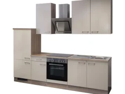 Flex-Well Exclusiv Kühlschränke|Einbauküchen<Küchenzeile Orlando 270 cm Kaschmir Glanz-Sonoma Eiche