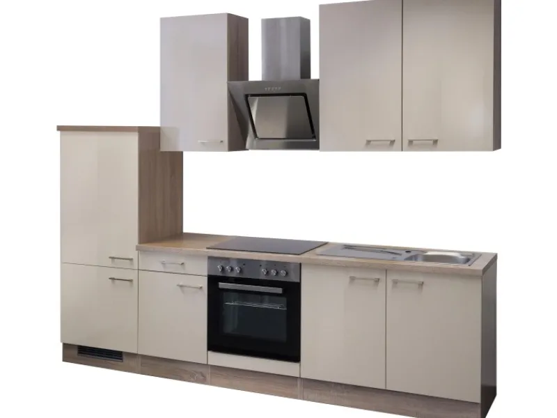 Flex-Well Exclusiv Kühlschränke|Einbauküchen<Küchenzeile Orlando 270 cm Kaschmir Glanz-Sonoma Eiche