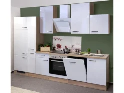 Flex-Well Exclusiv Küchenzeile Valero 310 cm Hochglanz Weiß-Sonoma Eiche< Einbauküchen|Küchenschränke