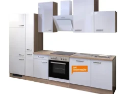 Flex-Well Exclusiv Küchenzeile Valero 310 cm Hochglanz Weiß-Sonoma Eiche< Einbauküchen|Küchenschränke