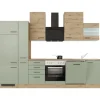 Flex-Well Exclusiv Küchenzeile Cara 310 cm Schilfgrün matt - Artisan Eiche< Einbauküchen|Kühlschränke