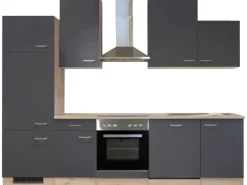 Flex-Well Exclusiv Küchenzeile Morena 280 cm Basaltgrau matt-San Remo Eiche hell< Einbauküchen|Kühlschränke