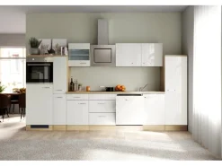 Flex-Well Exclusiv Küchenzeile Valero 360 cm Hochglanz Weiß - Sonoma Eiche< Kochfelder|Kühlschränke