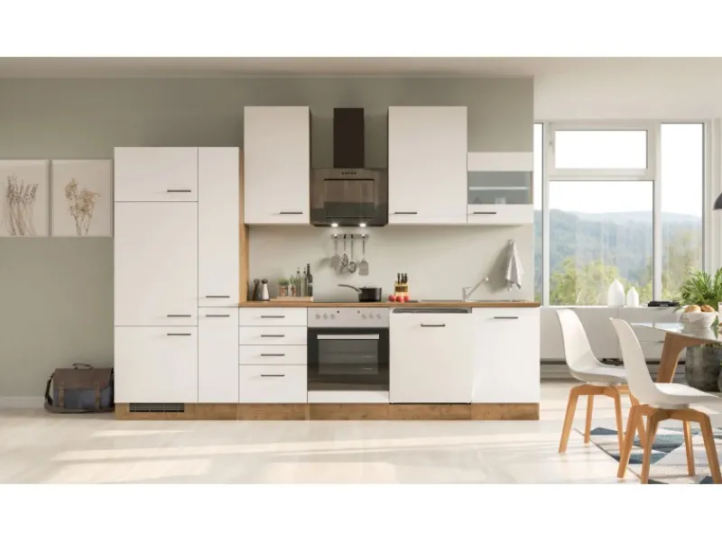 New Flex-Well Exclusiv Küchenzeile Vintea 310 cm Magnolia matt - Lancelot Oak