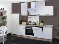 Flex-Well Exclusiv Kochfelder|Kühlschränke<Küchenzeile Valero 280 cm Hochglanz Weiß-Sonoma Eiche