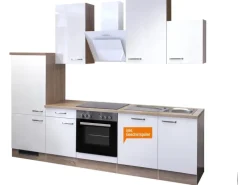 Flex-Well Exclusiv Kochfelder|Kühlschränke<Küchenzeile Valero 280 cm Hochglanz Weiß-Sonoma Eiche