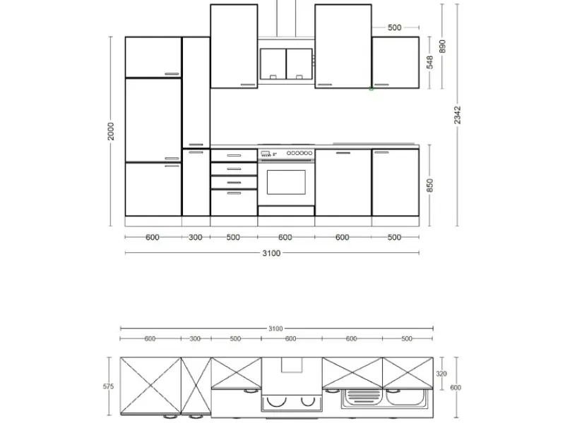 Online Flex-Well Exclusiv Küchenzeile Capri 310 cm Schwarz Matt-Endgrain Oak