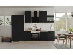Online Flex-Well Exclusiv Küchenzeile Capri 310 cm Schwarz Matt-Endgrain Oak