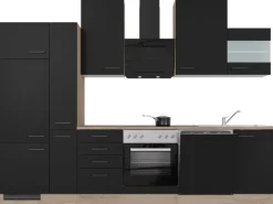 Online Flex-Well Exclusiv Küchenzeile Capri 310 cm Schwarz Matt-Endgrain Oak