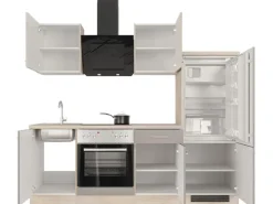 Flex-Well Exclusiv Küchenzeile Arizona 220 cm Quarz Cubanit - San Remo Eiche< Herde|Kühlschränke