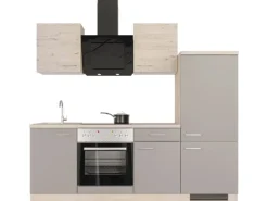 Flex-Well Exclusiv Küchenzeile Arizona 220 cm Quarz Cubanit - San Remo Eiche< Herde|Kühlschränke