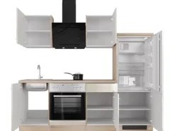 Flex-Well Exclusiv Küchenzeile Orlando 220 cm Kaschmir Glanz - Sonoma Eiche< Einbauküchen|Küchenschränke