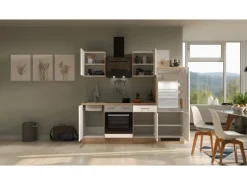 Flex-Well Exclusiv Küchenzeile Orlando 220 cm Kaschmir Glanz - Sonoma Eiche< Einbauküchen|Küchenschränke