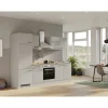 Flex-Well Exclusiv Küchenzeile Lund 270 cm Lichtgrau glänzend-Rauchgrau< Herde|Kühlschränke