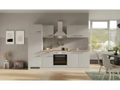 Flex-Well Exclusiv Küchenzeile Lund 270 cm Lichtgrau glänzend-Rauchgrau< Herde|Kühlschränke