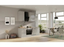 Flex-Well Exclusiv Einbauküchen<Küchenzeile 1701-017 Lund 220 cm Lichtgrau glänzend-Rauchgrau