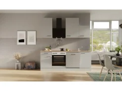 Flex-Well Exclusiv Einbauküchen<Küchenzeile 1701-017 Lund 220 cm Lichtgrau glänzend-Rauchgrau