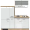 Flex-Well Exclusiv Single-Küchen|Kochfelder<Küchenzeile Valero 190 cm Hochglanz Weiß-Sonoma Eiche