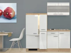 Flex-Well Exclusiv Single-Küchen|Kochfelder<Küchenzeile Valero 190 cm Hochglanz Weiß-Sonoma Eiche