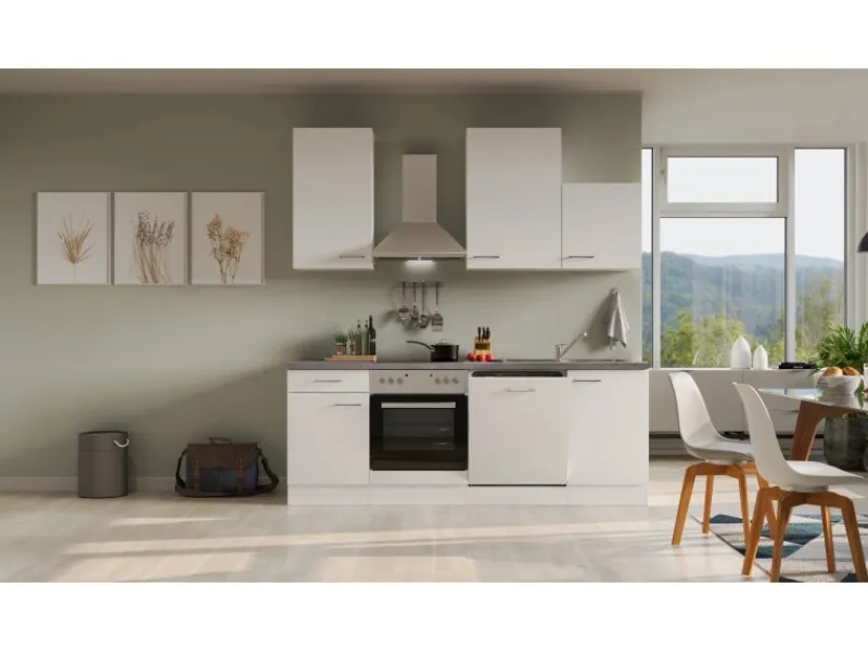 Flex-Well Exclusiv Küchenzeile Joelina 220 cm Weiß matt - Beton Grau< Einbauküchen