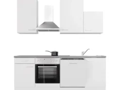 Flex-Well Exclusiv Küchenzeile Joelina 220 cm Weiß matt - Beton Grau< Einbauküchen